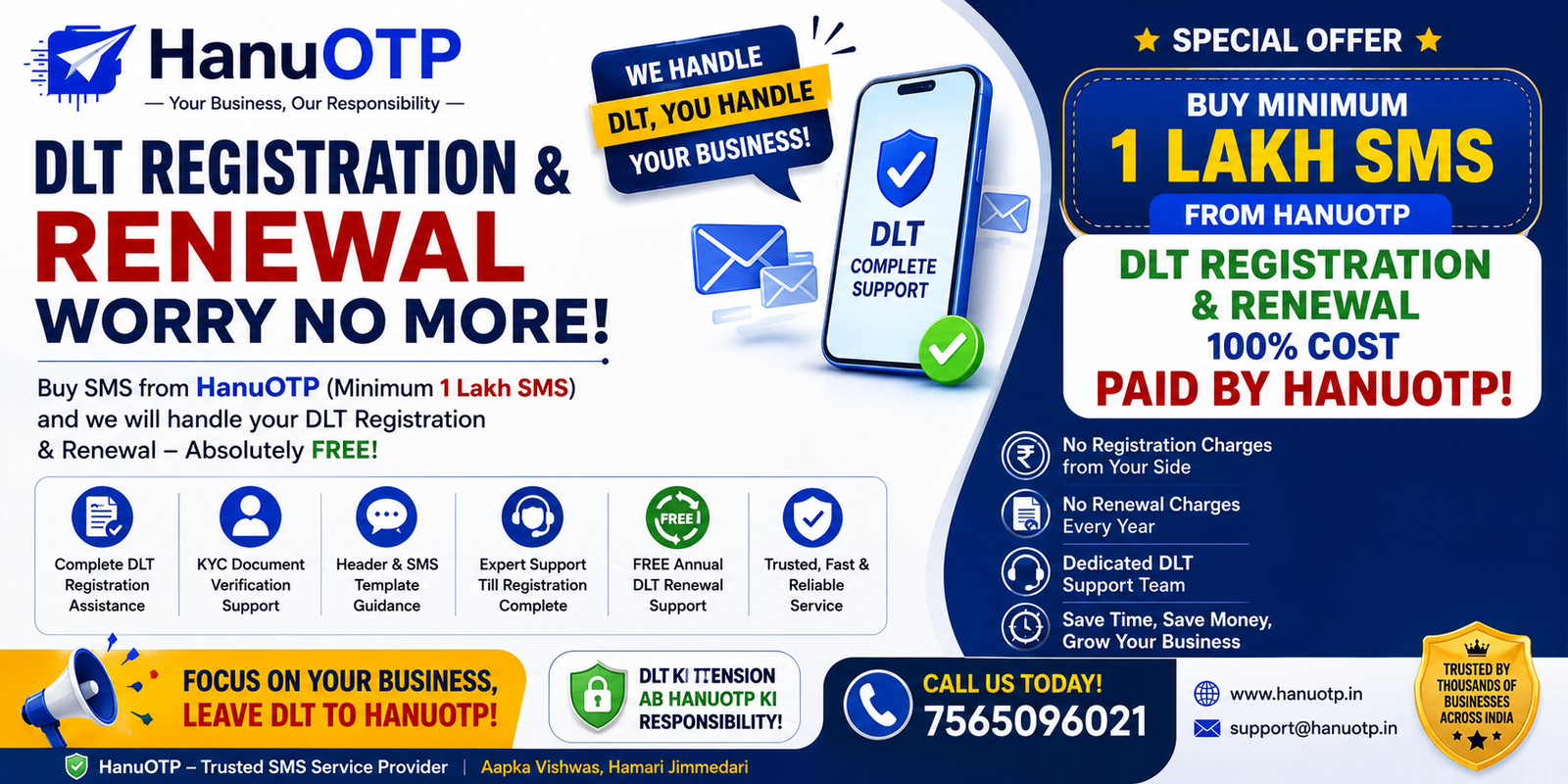 Complete DLT Registration & FREE Renewal Support for SMS Businesses